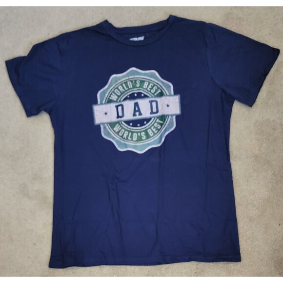 Men's Blue Medium Graphic Tee Worlds Best Dad logo T-Shirt Father's Day Gift New - Picture 2 of 3